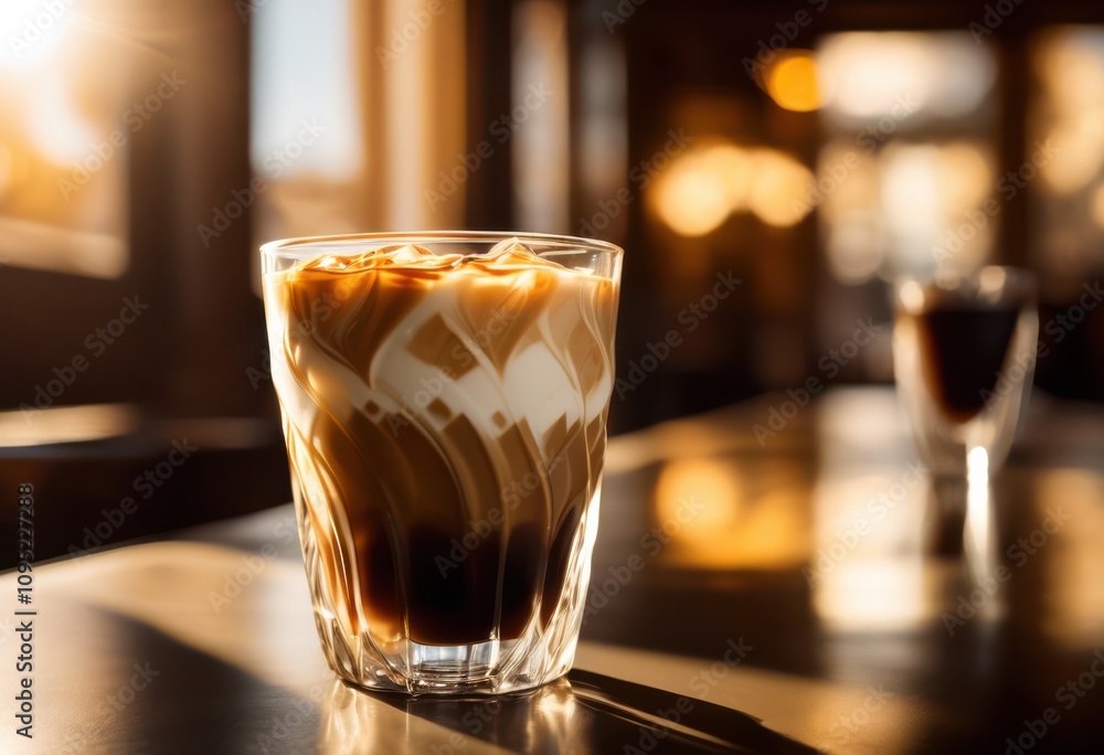 close refreshing iced coffee unique glassware capturing vibrant color texture chilled beverage artistic presentation, cold, brew, drink, transparent, cup, mug