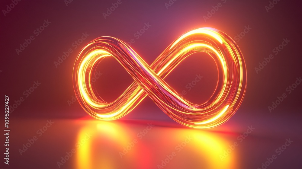 Illuminated Infinity Symbol of Glowing Gold and Red Light Trails on Gradient Background Celebrating Continuity Illuminated Infinity Symbol of Glowing Gold and Red Light Trails on Gradient Background Celebrating Continuity