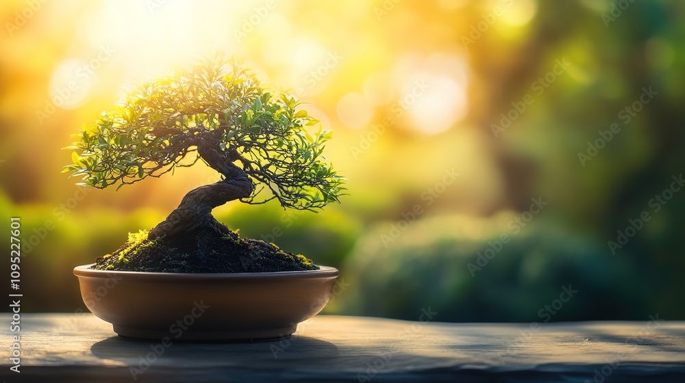 Bonsai tree carefully planted in a traditional ceramic pot. Bonsai tree carefully planted in a traditional ceramic pot.