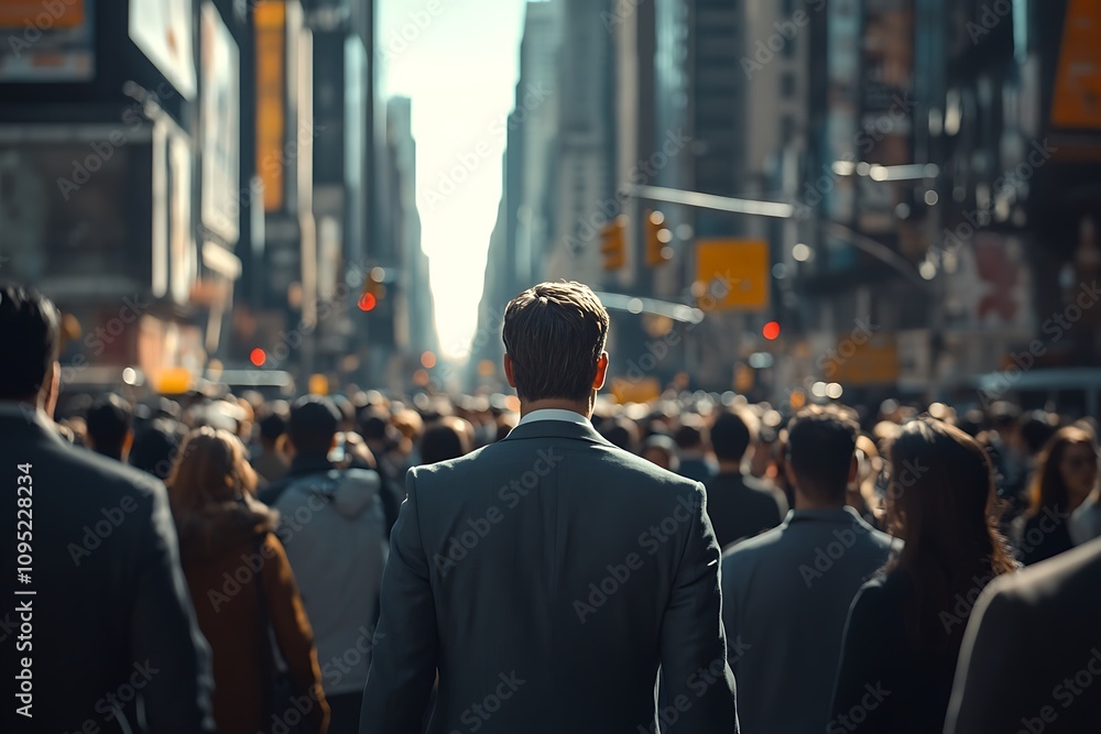 Times Square Anonymous Man in Suit Amidst Dense Crowd Times Square Anonymous Man in Suit Amidst Dense Crowd