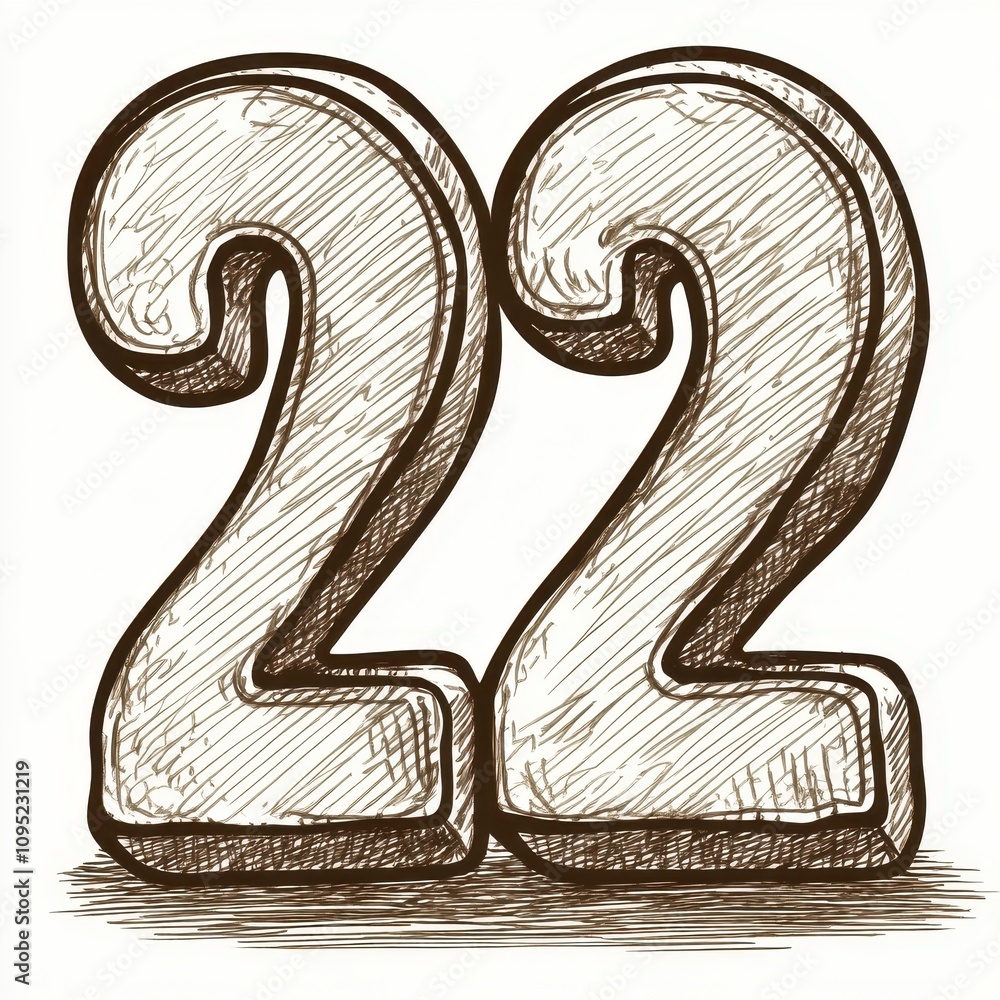 Naklejka premium 3d number twenty two drawn in brown on a white background