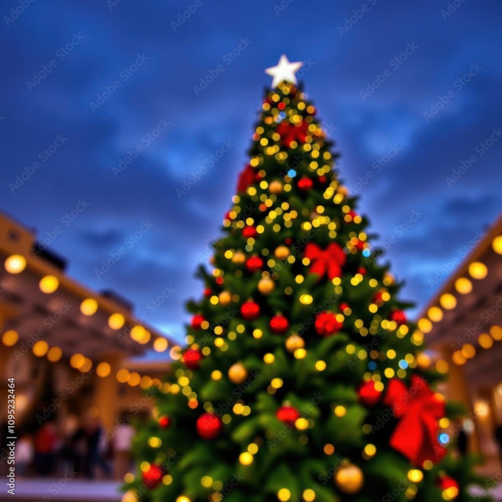Beautifully decorated christmas tree on blurred background bokeh effect christmas tree holiday winter festive celebration Beautifully decorated christmas tree on blurred background bokeh effect christmas tree holiday winter festive celebration