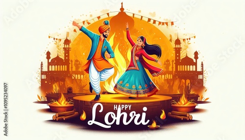 Happy Lohri holiday background for Punjabi festival of india.