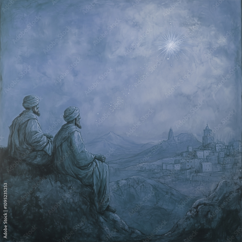The wise men saw a falling star. In blue tones The wise men saw a falling star. In blue tones