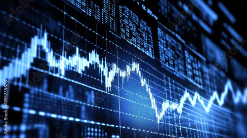 A stock market graph with sharp lines, financial charts and graphs background, digital illustration photo