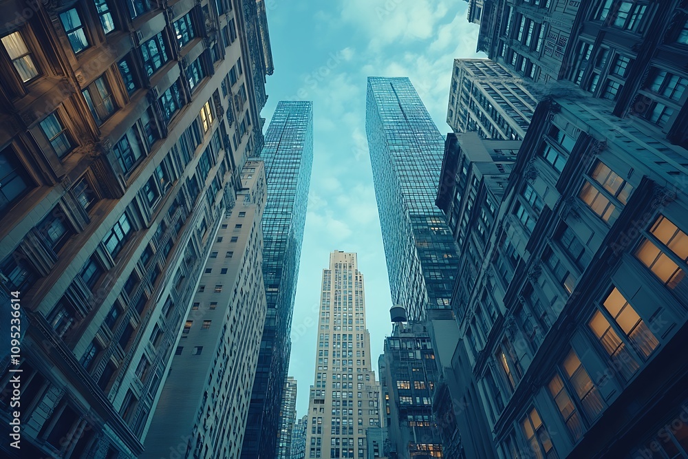 Twilight Cityscape Low Angle of Anonymous Man in Suit Twilight Cityscape Low Angle of Anonymous Man in Suit