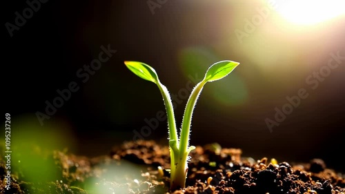 Timelapse video of a small plant growing in the ground. Concept of conservation and environment.