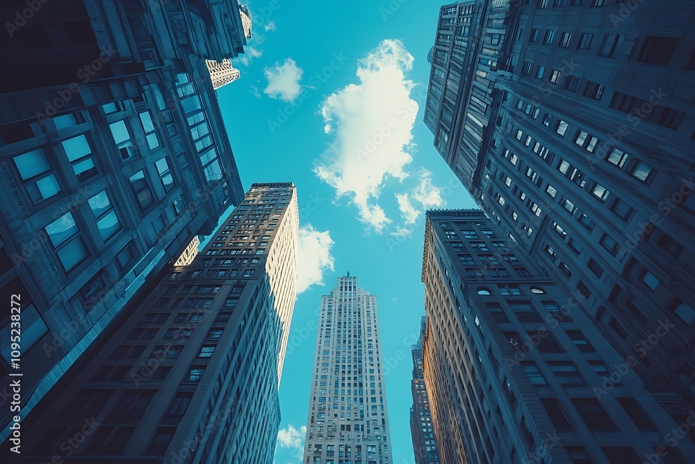 Obraz premium Upward Cityscape Anonymous Businessman in Steel & Glass Shadows