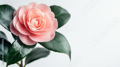 Delicate Pink Camellia Blossom in Closeup