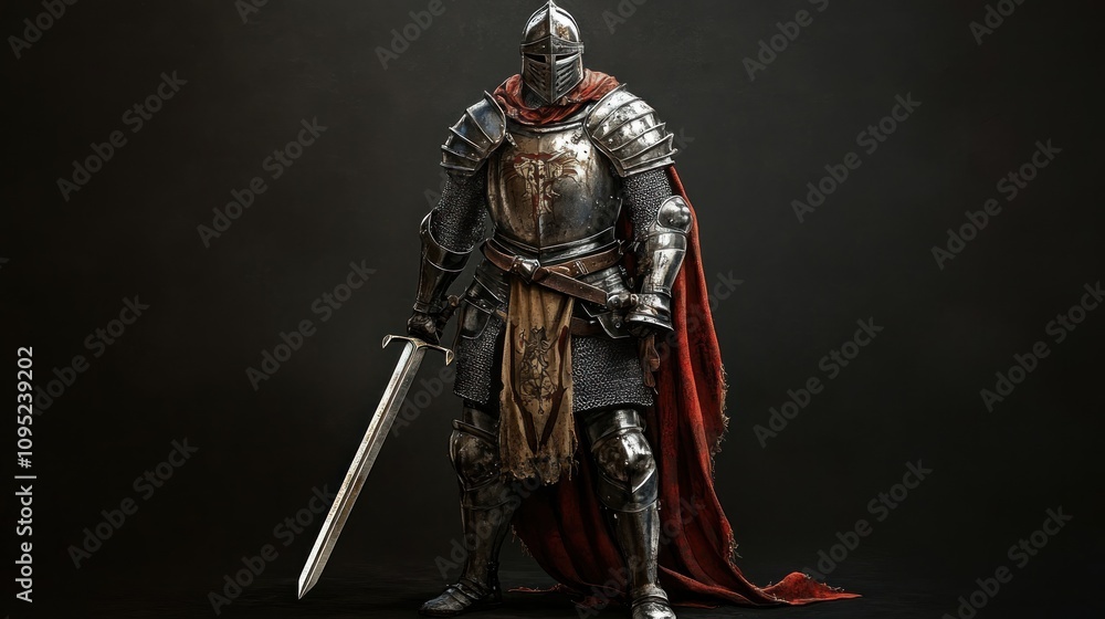 Fototapeta premium Medieval Knight in Full Armor: Dark Fantasy Illustration