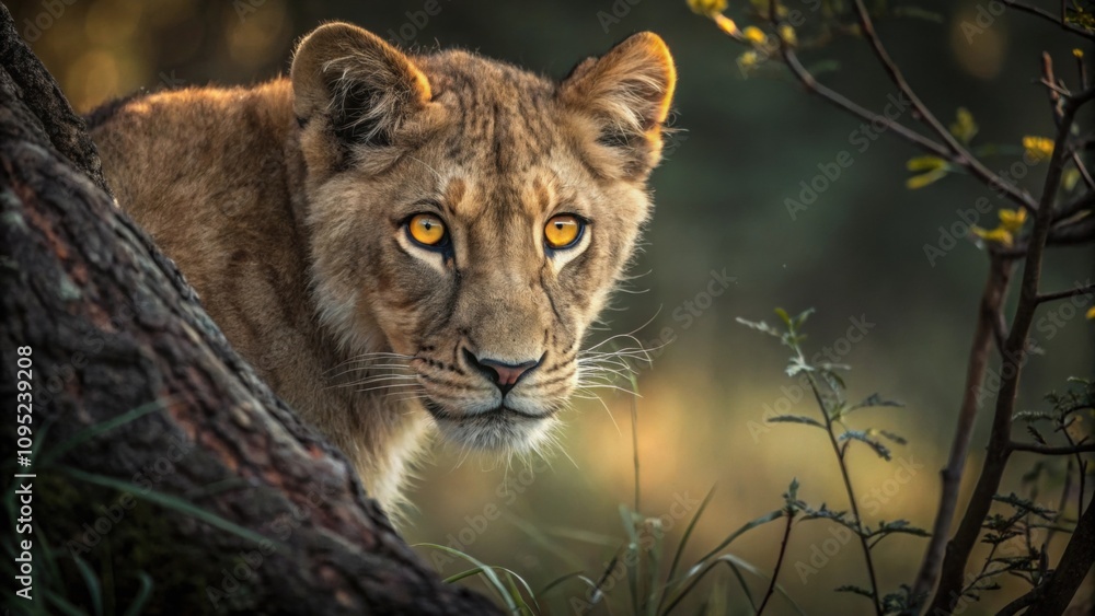 Intense eyes shine with a mischievous spark embodying a cunning spirit. Intense eyes shine with a mischievous spark embodying a cunning spirit.