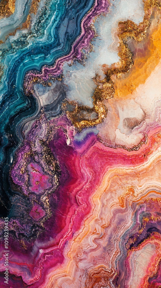 Colorful marble texture with gold accents creating stunning visual effect Colorful marble texture with gold accents creating stunning visual effect