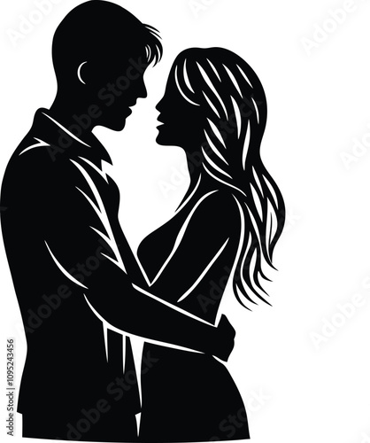 couple in love silhouettes vector illustration