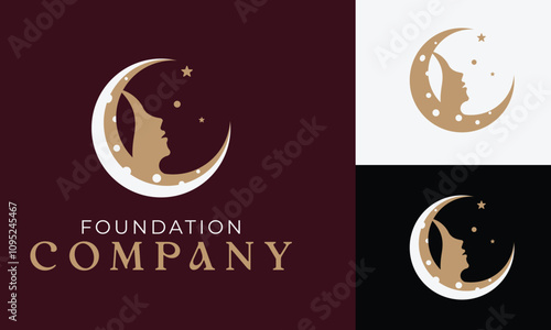 Moon Logo With Woman Face , moon vector logo design