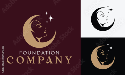 Moon Logo With Woman Face , moon vector logo design