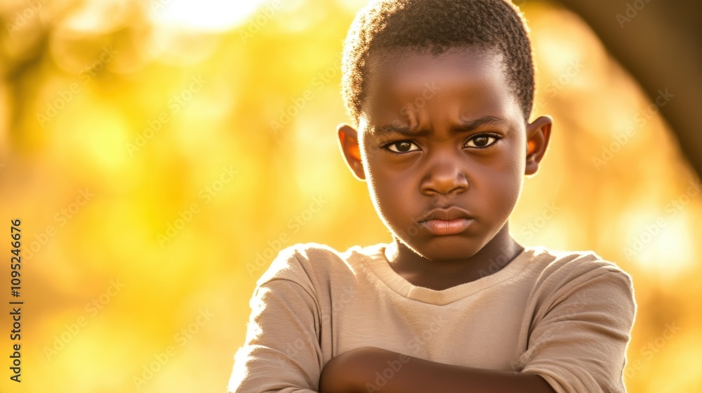 Childhood emotions: portrait of a thoughtful young boy with copy space Childhood emotions: portrait of a thoughtful young boy with copy space