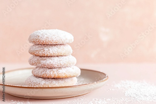 National Pfeffernusse Day Pfeffernusse cookies coated in powdered sugar, placed on a textured ceramic plate Decembe 23 photo