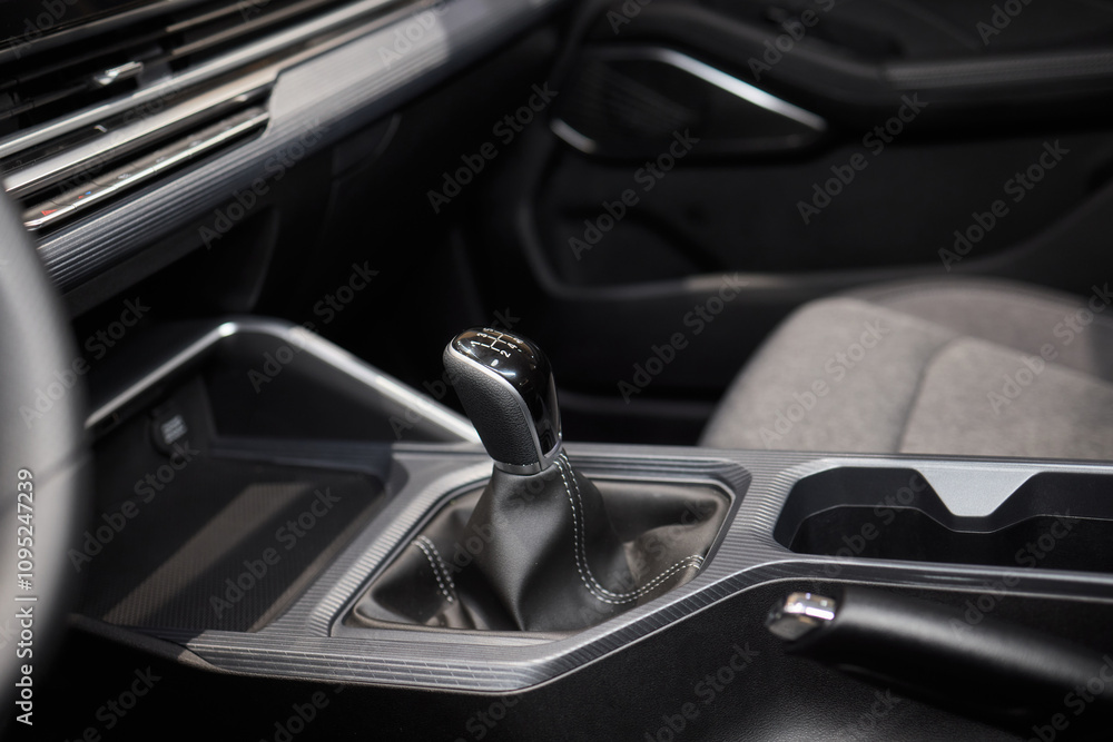 Macro shot of a car gear lever an essential auto part Macro shot of a car gear lever an essential auto part