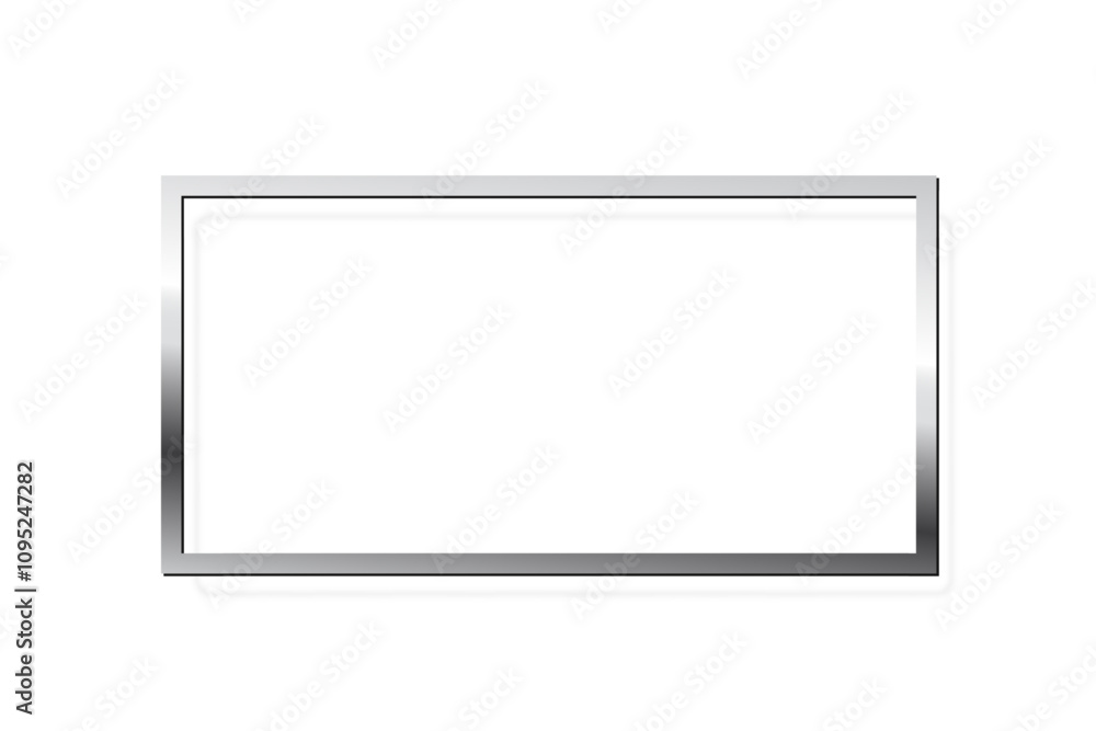 Silver rectangle photo frame on white background. Steel square game button. Blank space for picture, painting, card. 3d realistic chrome empty template vector illustration. Simple object mockup. Silver rectangle photo frame on white background. Steel square game button. Blank space for picture, painting, card. 3d realistic chrome empty template vector illustration. Simple object mockup.