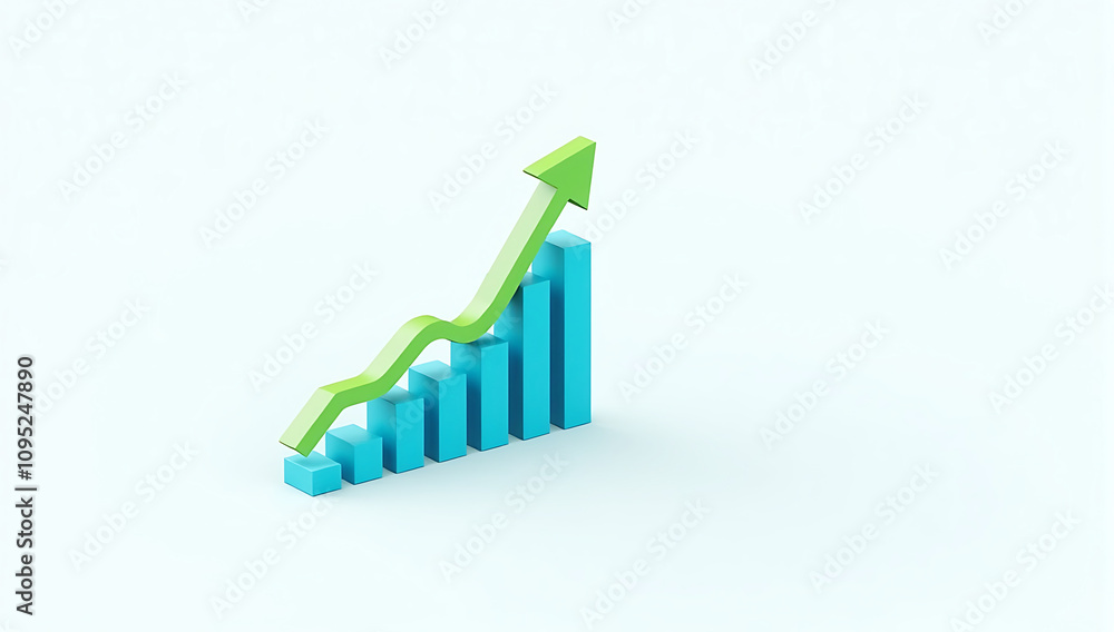 green upward arrow symbol rising over bar graph on white background, Blue 3D graph, upward trend arrow, increasing bar chart, financial growth concept green upward arrow symbol rising over bar graph on white background, Blue 3D graph, upward trend arrow, increasing bar chart, financial growth concept