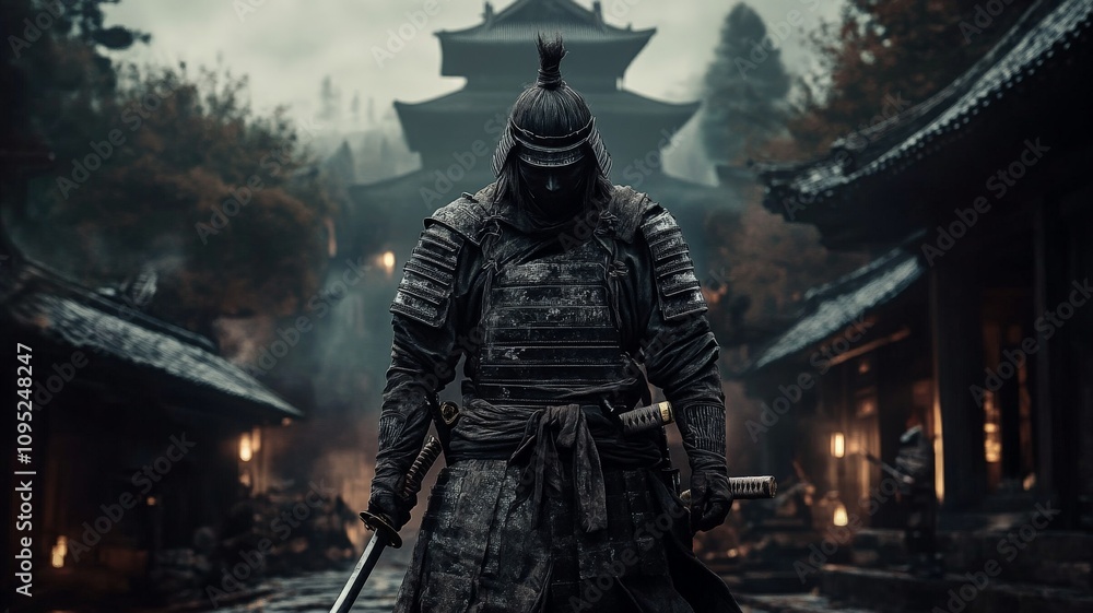 Fototapeta premium Samurai with full armor and sword in battle