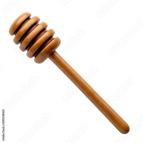 Wooden honey dipper on transparent background for easy isolation