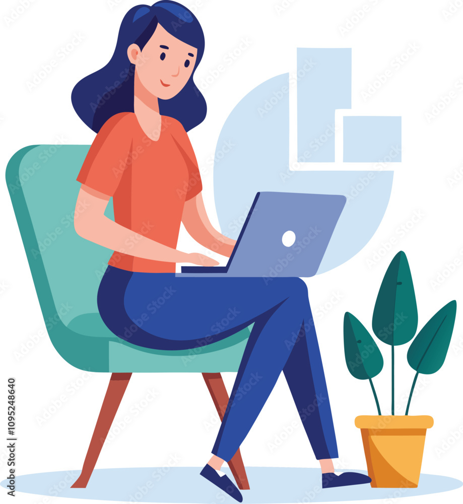 a girl is using his laptop vector a girl is using his laptop vector