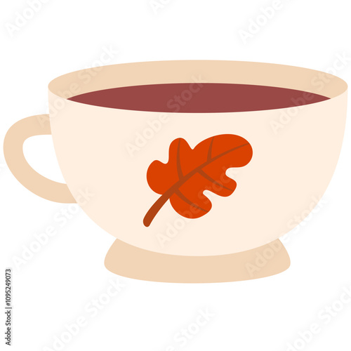 Flat vector illustration of teacup with autumn leaf symbol 