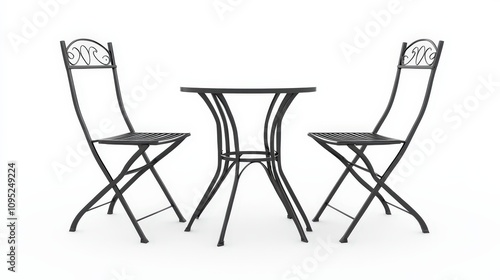 Elegant black metal bistro set with table and two folding chairs