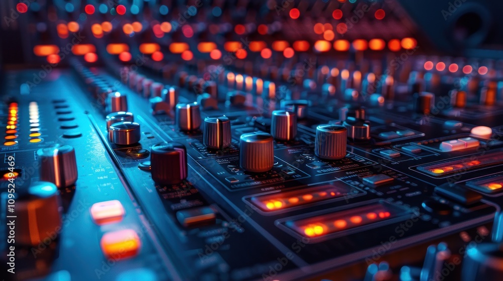 Close-up of audio mixing console. Close-up of audio mixing console.