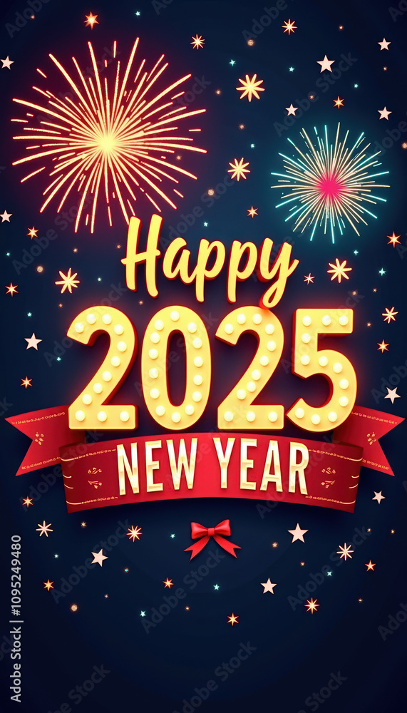 Vibrant Happy New Year banner for 2025 featuring colorful fireworks and lively design elements to celebrate the festive season. Vibrant Happy New Year banner for 2025 featuring colorful fireworks and lively design elements to celebrate the festive season.