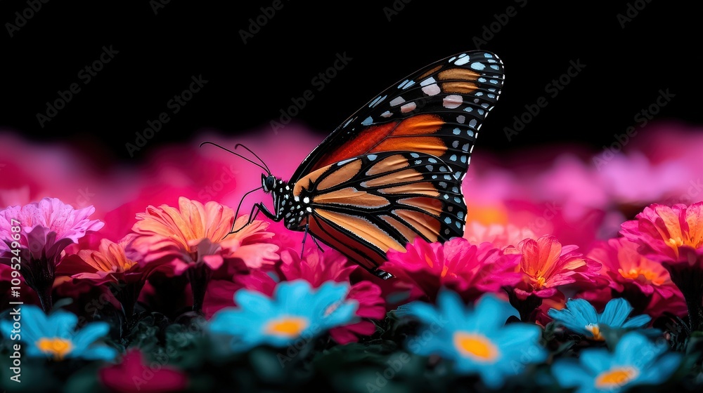 Obraz premium Vibrant Butterfly on Colorful Flowers Spring Nature Insect Macro