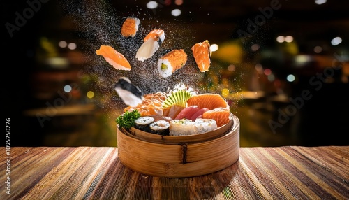 Sushi food on the table, delicious asian cooking, fusion sashimi