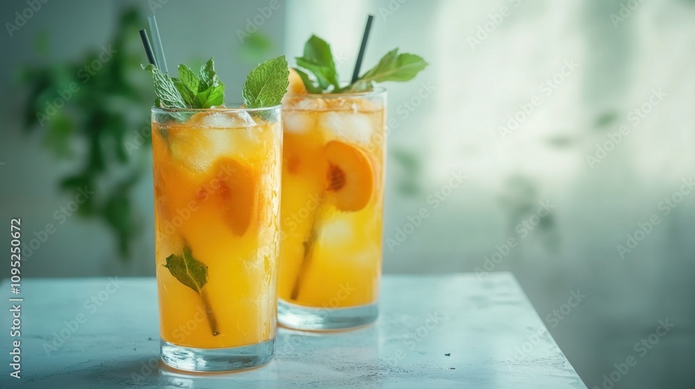 Refreshing Peach Iced Tea with Mint: Summer Drink Refreshing Peach Iced Tea with Mint: Summer Drink