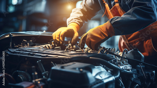 generated illustration of  uniformed maintenance technician is working on a vehicle inspection service