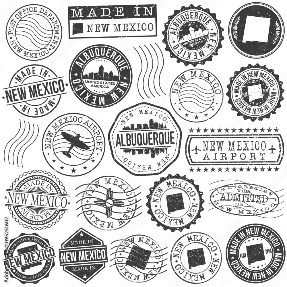 Albuquerque, New Mexico Set of Stamps. Travel Stamp. Made In Product. Design Seals Old Style Insignia. Albuquerque, New Mexico Set of Stamps. Travel Stamp. Made In Product. Design Seals Old Style Insignia.
