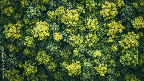 Aerial view of lush green forest canopy.