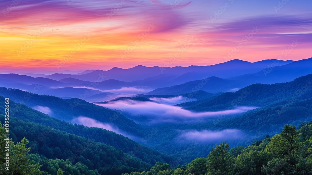 Obraz premium Stunning sunrise over rolling mountains appalachian region landscape photography natural beauty scenic viewpoint tranquility