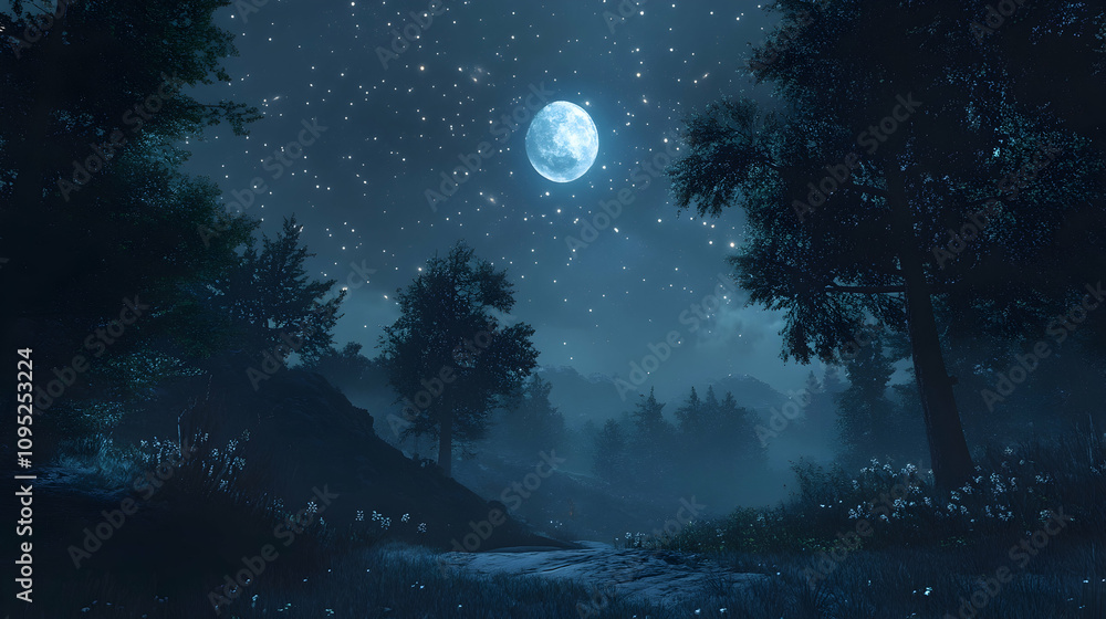 Moonlit serenity under a starlit sky Moonlit serenity under a starlit sky