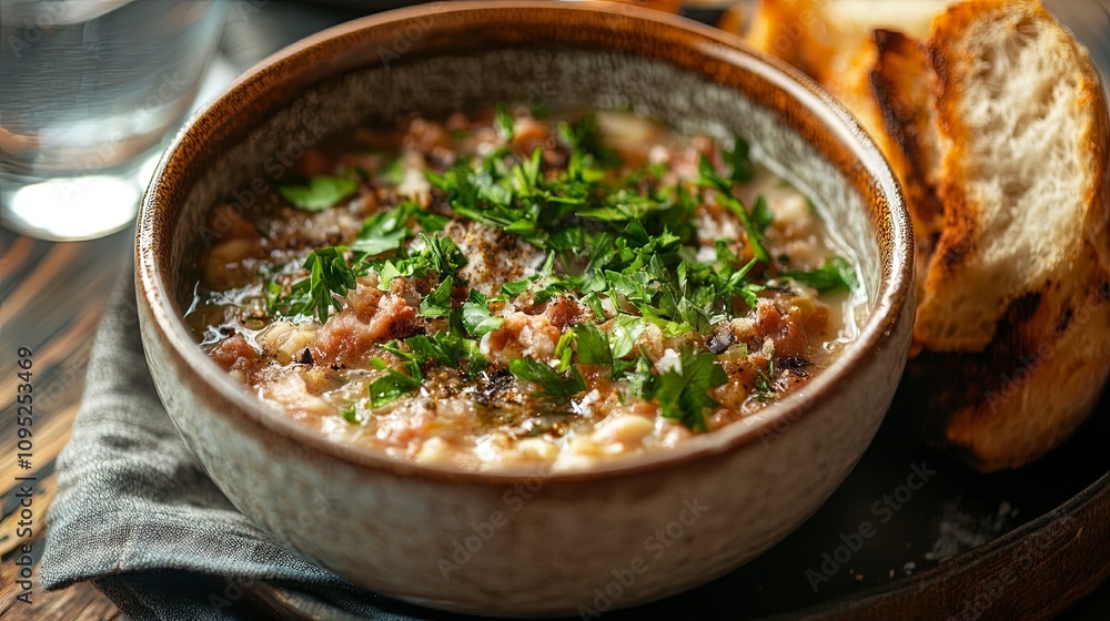 Delicious hearty soup preparation cozy kitchen culinary art rustic setting close-up comfort food inspiration Delicious hearty soup preparation cozy kitchen culinary art rustic setting close-up comfort food inspiration