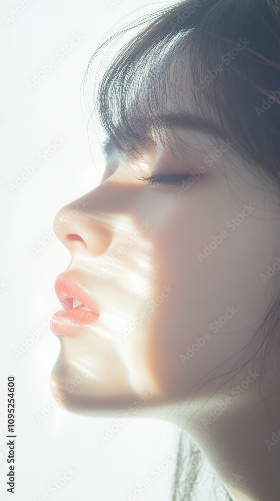 Fototapeta premium ミニマリストの超リアルなスタイルで、穏やかな顔に太陽の光がもたらす静けさと暖かさ