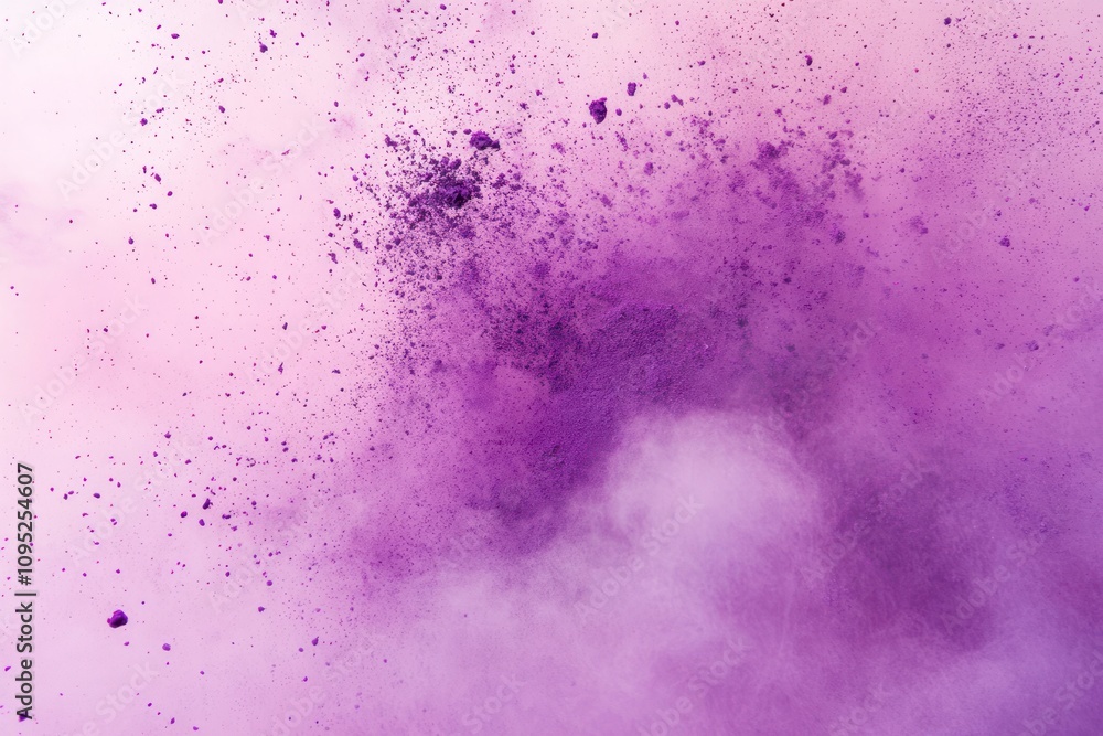 Purple powder explosion creating cloud and particles on pastel background Purple powder explosion creating cloud and particles on pastel background
