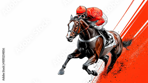 Wallpaper Mural A dynamic illustration of a jockey racing a horse, capturing the speed and excitement of horse racing with bold colors and motion. Torontodigital.ca