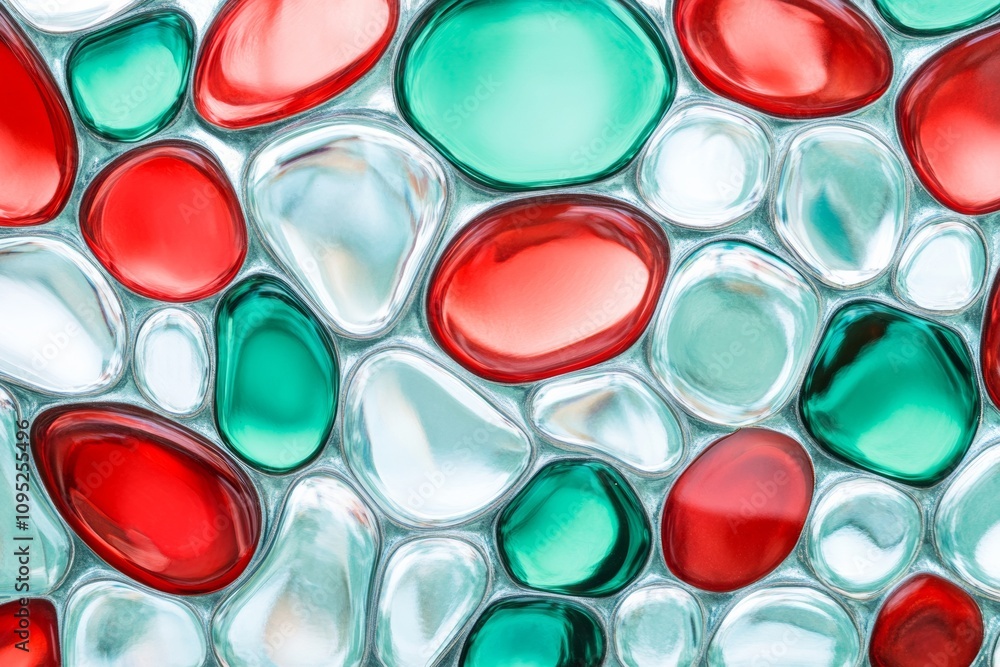Close-up of intricate glass patterns featuring deep red and soft green highlights for elegant decoration Close-up of intricate glass patterns featuring deep red and soft green highlights for elegant decoration