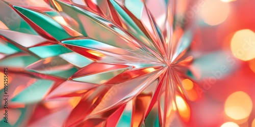 Intricate glass patterns in deep red reflecting soft green under dynamic lighting