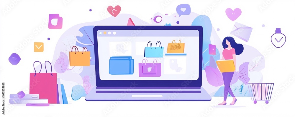 Woman shopping online using laptop and choosing bags in internet store Woman shopping online using laptop and choosing bags in internet store