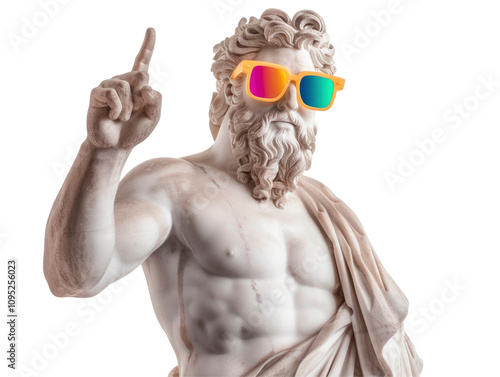 Marble Greeg statue wear colorful sunglasses, thumb up, smile, ancient clothes