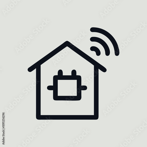 Smart home icon, featuring a house with Wi-Fi signals.