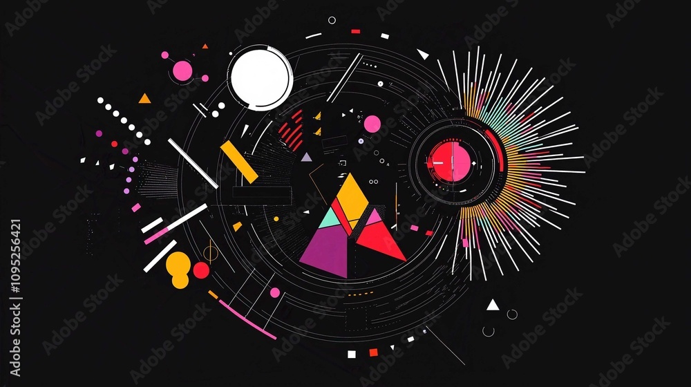 Fototapeta premium Vector Illustration of a Grunge Clock Design as a Symbol of Time Technology in a Black Circular Pattern and Colorful Earth Elements