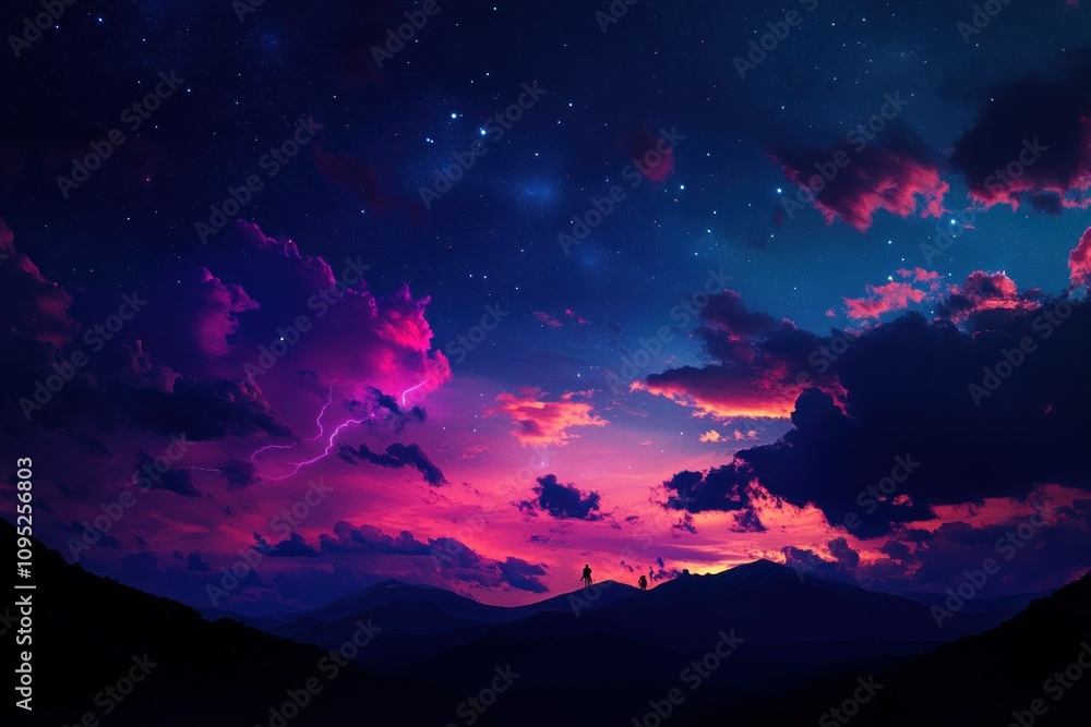 Vibrant Sunset Over Mountains with Dramatic Clouds Vibrant Sunset Over Mountains with Dramatic Clouds